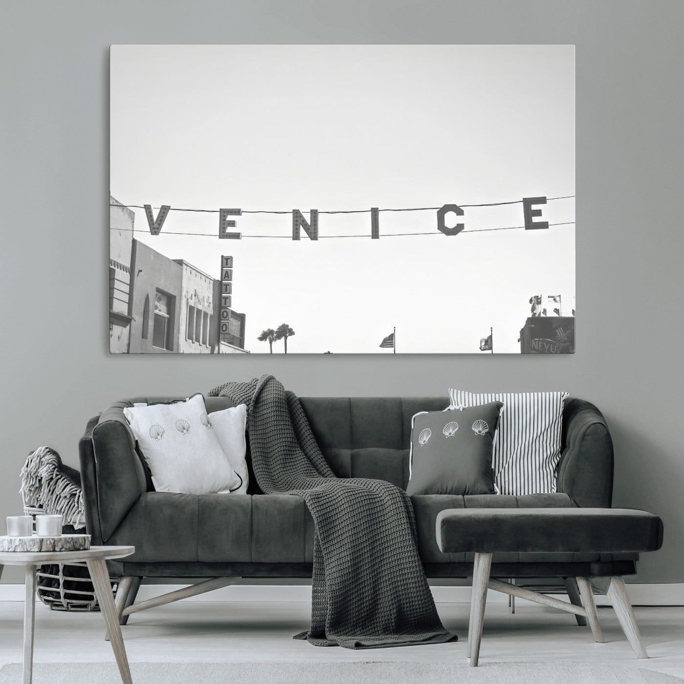 68254589-MGV-CV-36X24-Venice Sign Wall Art Canvas Print, Framed Venice Letters Art Picture Print, Los Angeles Perfect Minimalist Urban Decor Artwork