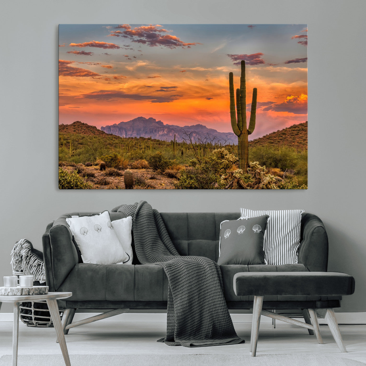 25332783-MGV-CV-36X24-Saguaro Cactus Wall Art Canvas Print, Framed Arizona Sunset Art Picture Print, Sonoran Desert Perfect Southwestern Boho Decor