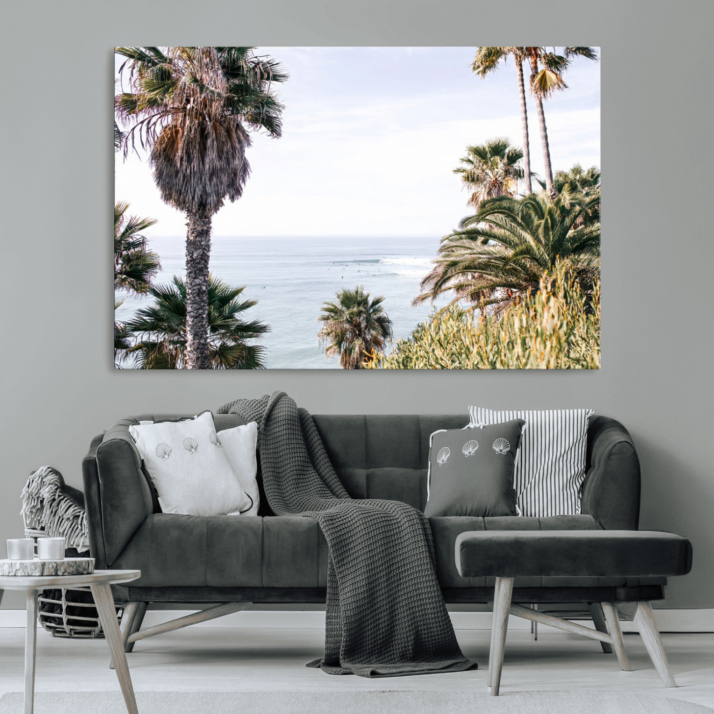51404565-MGV-CV-36X24-Palm Trees Wall Art Canvas Print, Framed Ocean Breeze Art Picture Print, Coastal View Perfect Tropical Coastal Decor Artwork