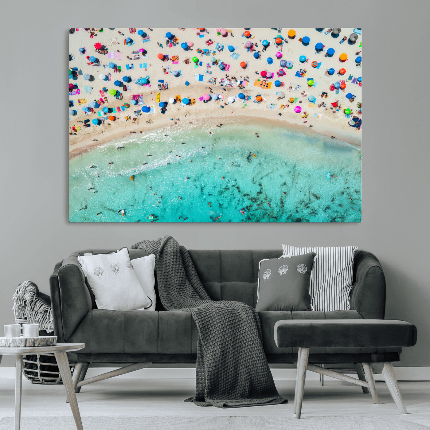 76172085-MGV-CV-36X24-Tropical Shoreline Wall Art Canvas Print, Framed Beach Relaxing Art Picture Print, Aerial Summer Perfect Coastal Vibrant Decor