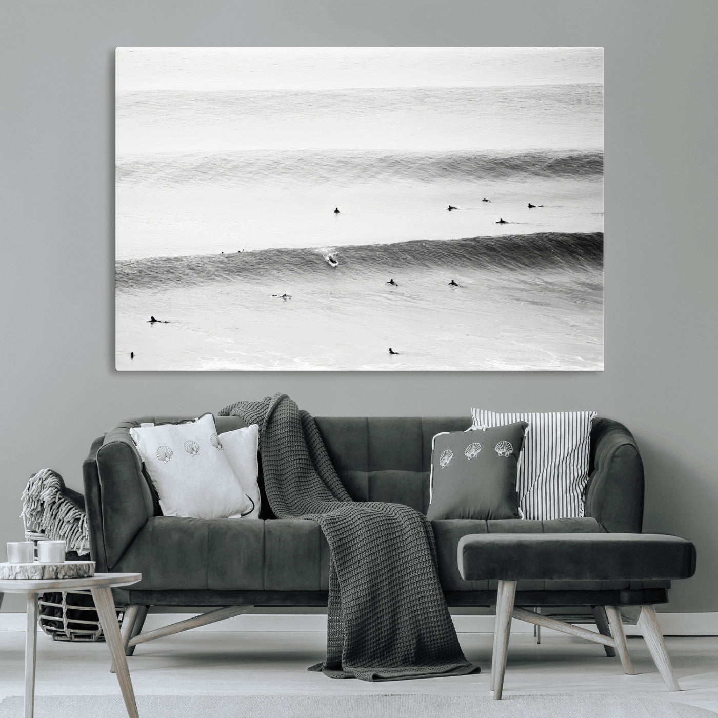 54291445-MGV-CV-36X24-Black White Ocean Wall Art Canvas Print, Framed Coastal Sport Art Picture Print, Ocean Culture Perfect Minimalist Coastal Decor