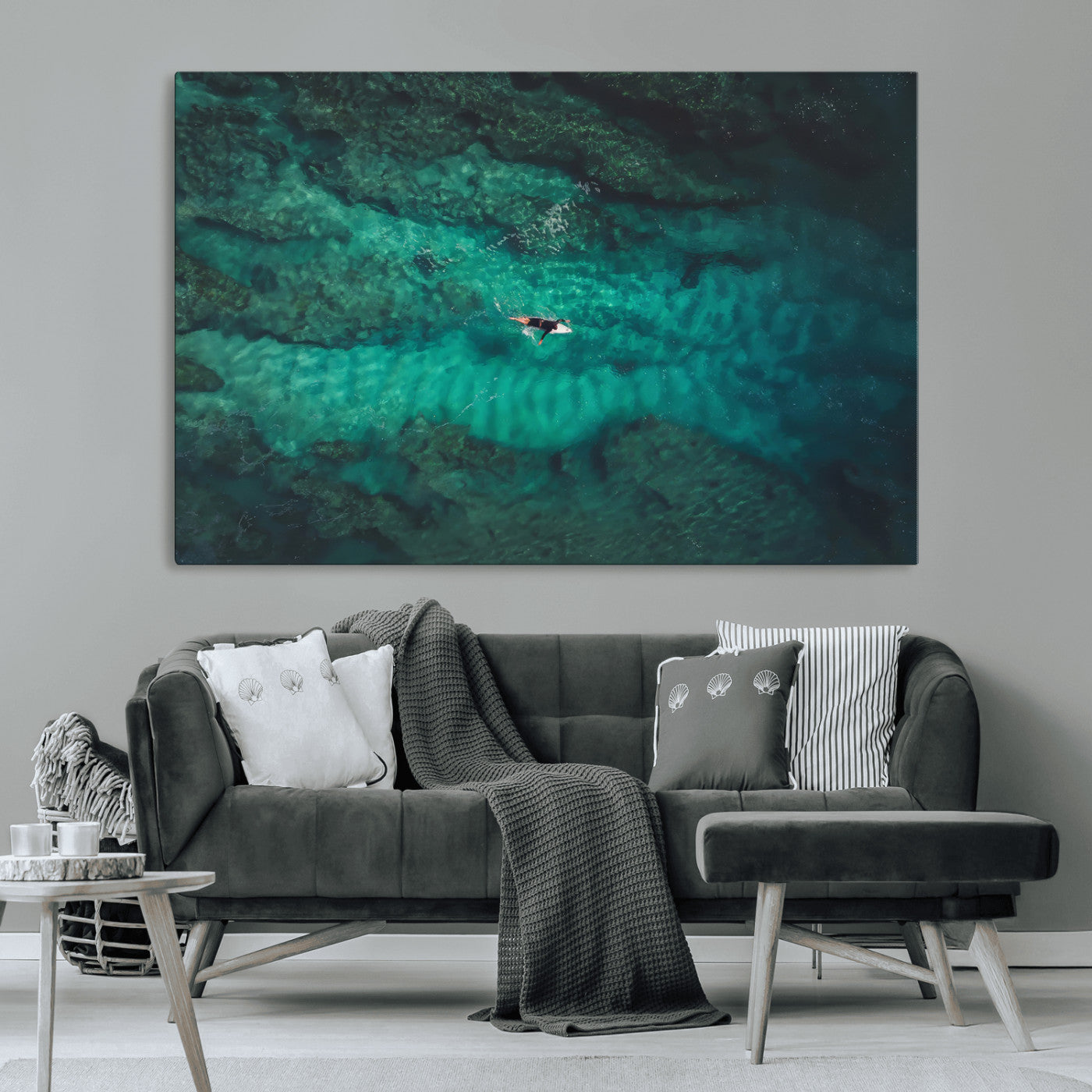 93287752-MGV-CV-36X24-Ocean Surf Wall Art Canvas Print, Framed Blue Waters Art Picture Print, Vibrant Seascape Perfect Coastal Adventure Decor Artwork