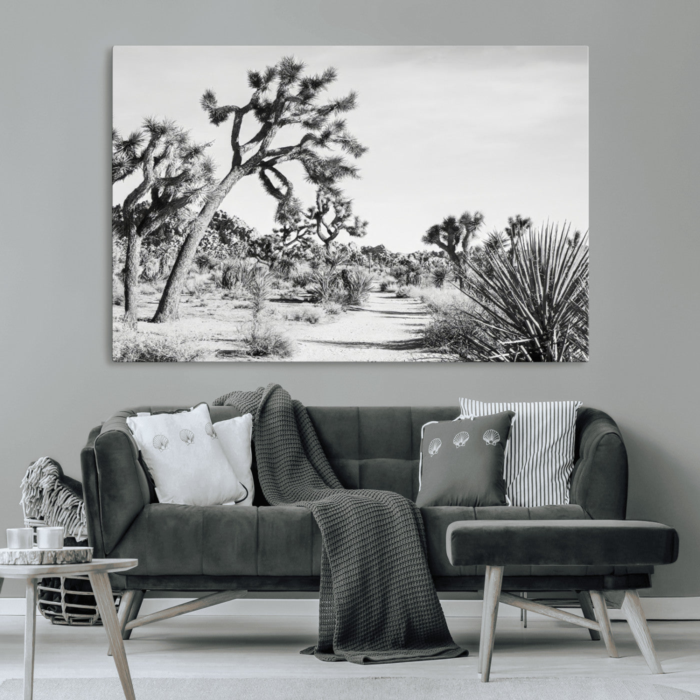 88164251-MGV-CV-36X24-Joshua Tree Wall Art Canvas Print, Framed Desert Path Art Picture Print, Monochrome Desert Perfect Minimalist Desert Decor Artwork