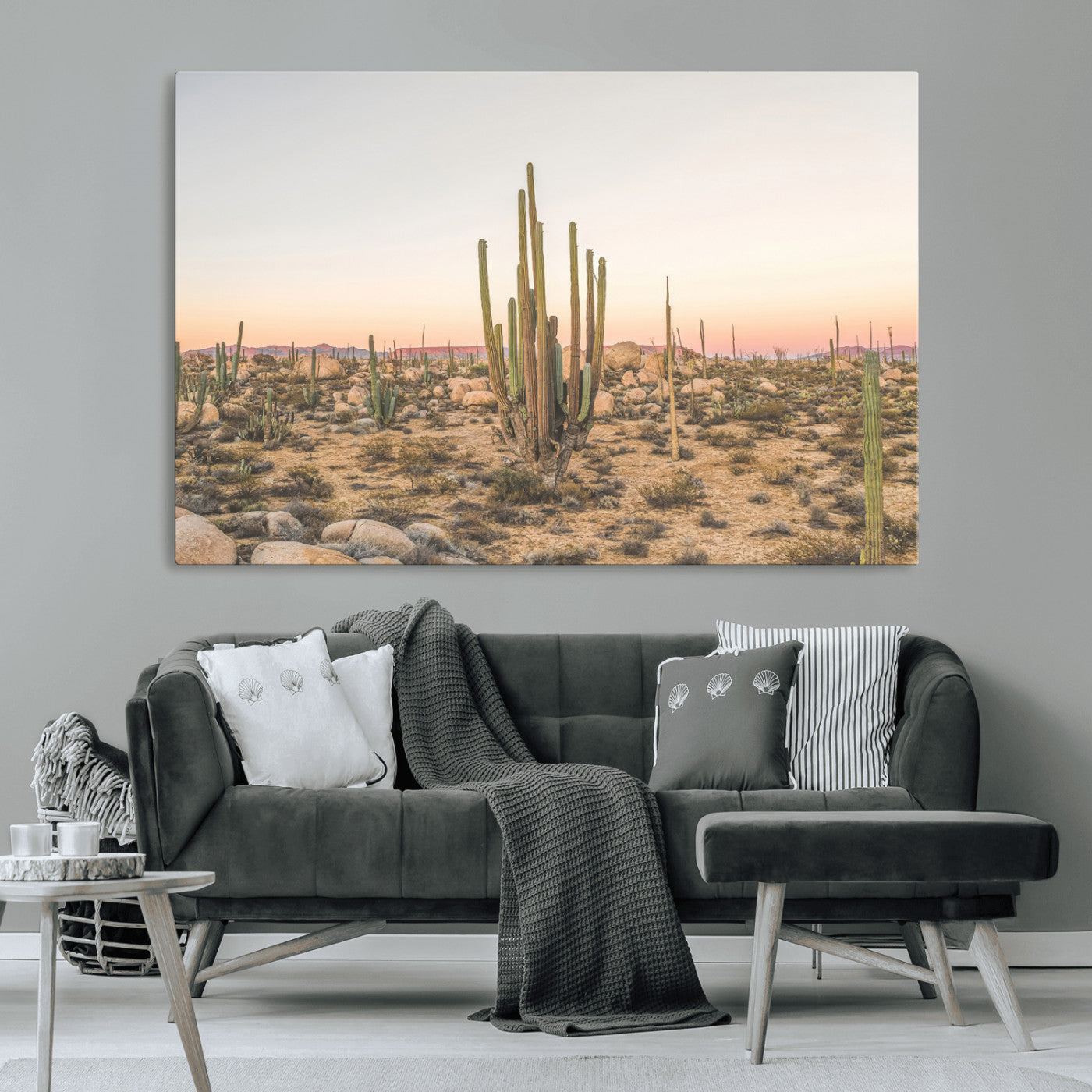 76234974-MGV-CV-36X24-Desert Cactus Wall Art Canvas Print, Framed Baja Desert Art Picture Print, Pastel Desert Perfect Southwestern Boho Decor Artwork