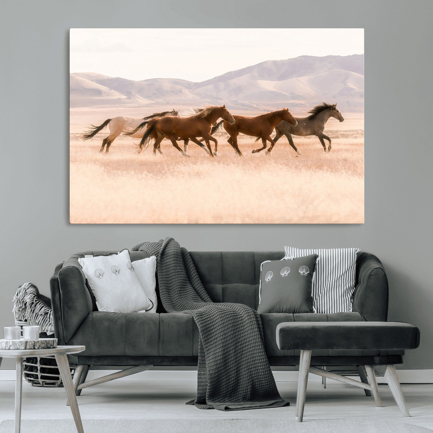 83644685-MGV-CV-36X24-Wild Horse Art Wall Art Canvas Print, Framed Rustic Western Art Picture Print, Desert Horse Scene Perfect Rustic Western Decor