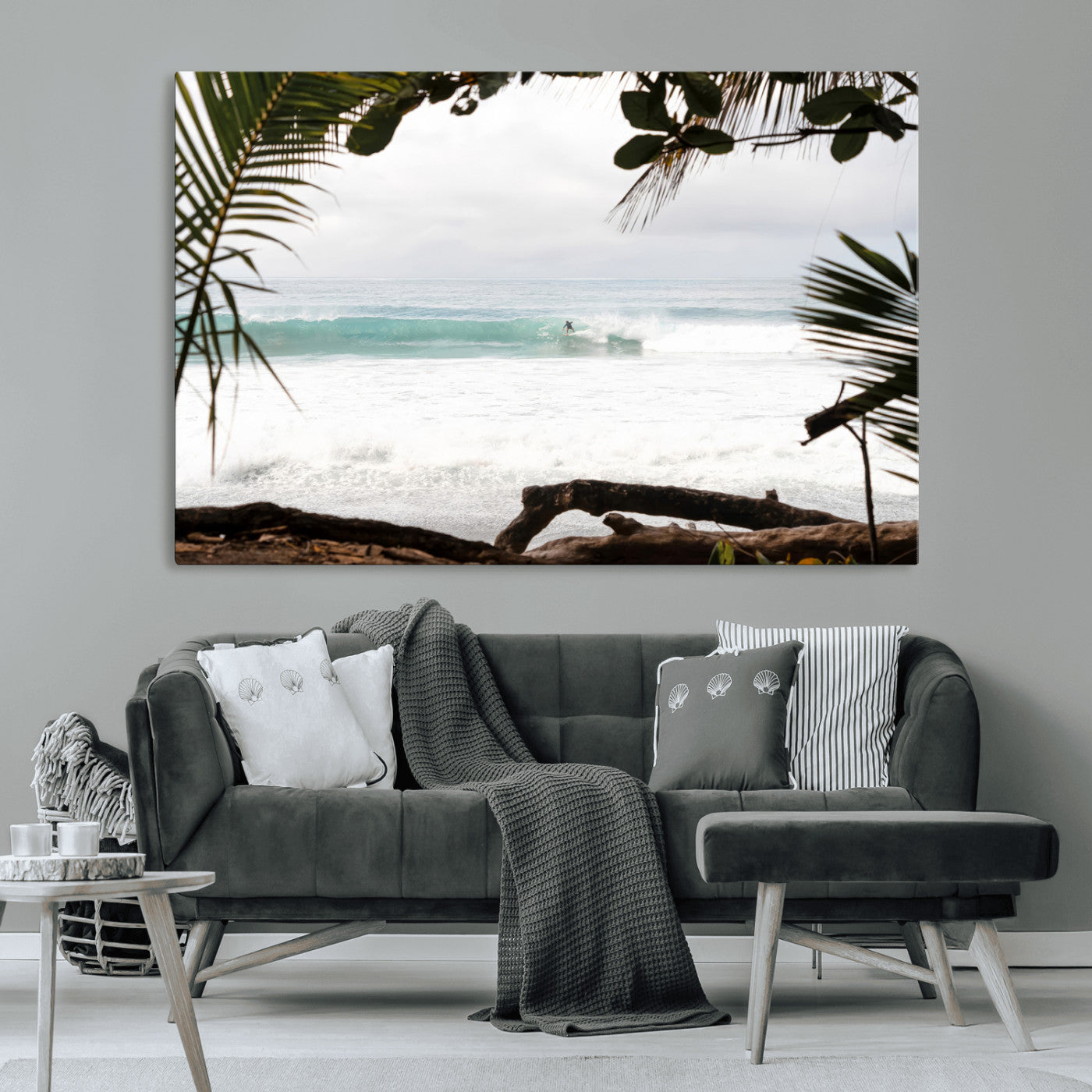 50382104-MGV-CV-36X24-Tropical Surf Wall Art Canvas Print, Framed Palm Tree View Art Picture Print, Beach House Art Perfect Boho Coastal Decor Artwork