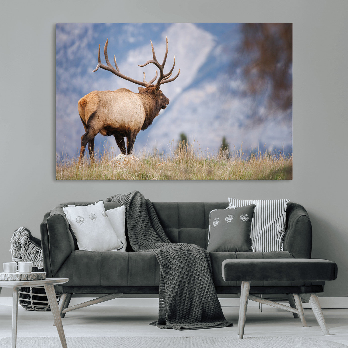 26365841-MGV-CV-36X24-Mountain Elk Art Wall Art Canvas Print, Framed Rustic Wildlife Print Art Picture Print, Lodge Style Decor Perfect Rustic Lodge