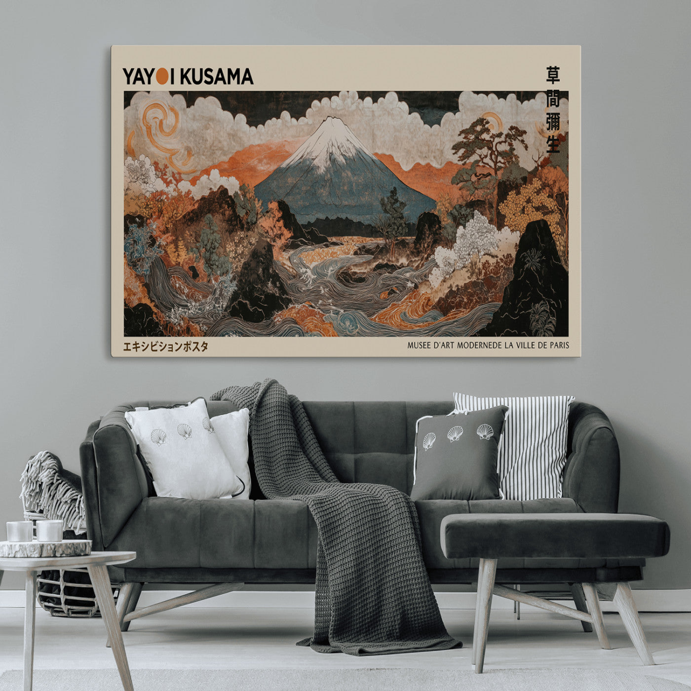 50869156-MGV-CV-36X24-Vintage Japanese Mt Fuji Wall Art – Traditional Ukiyo-e Style Landscape with Flowing River, Oriental Mountain Poster, Asian Home