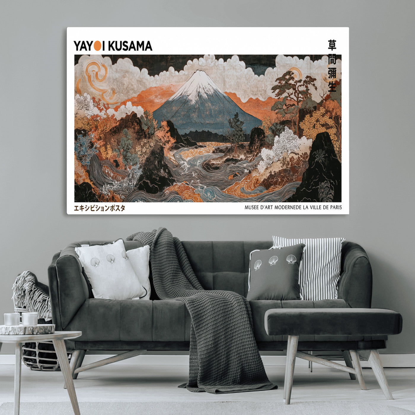 72914781-MGV-CV-36X24-Japanese Mt Fuji Wall Art – Traditional Ukiyo-e Inspired Landscape with River & Clouds, Vintage Asian Mountain Poster, Oriental