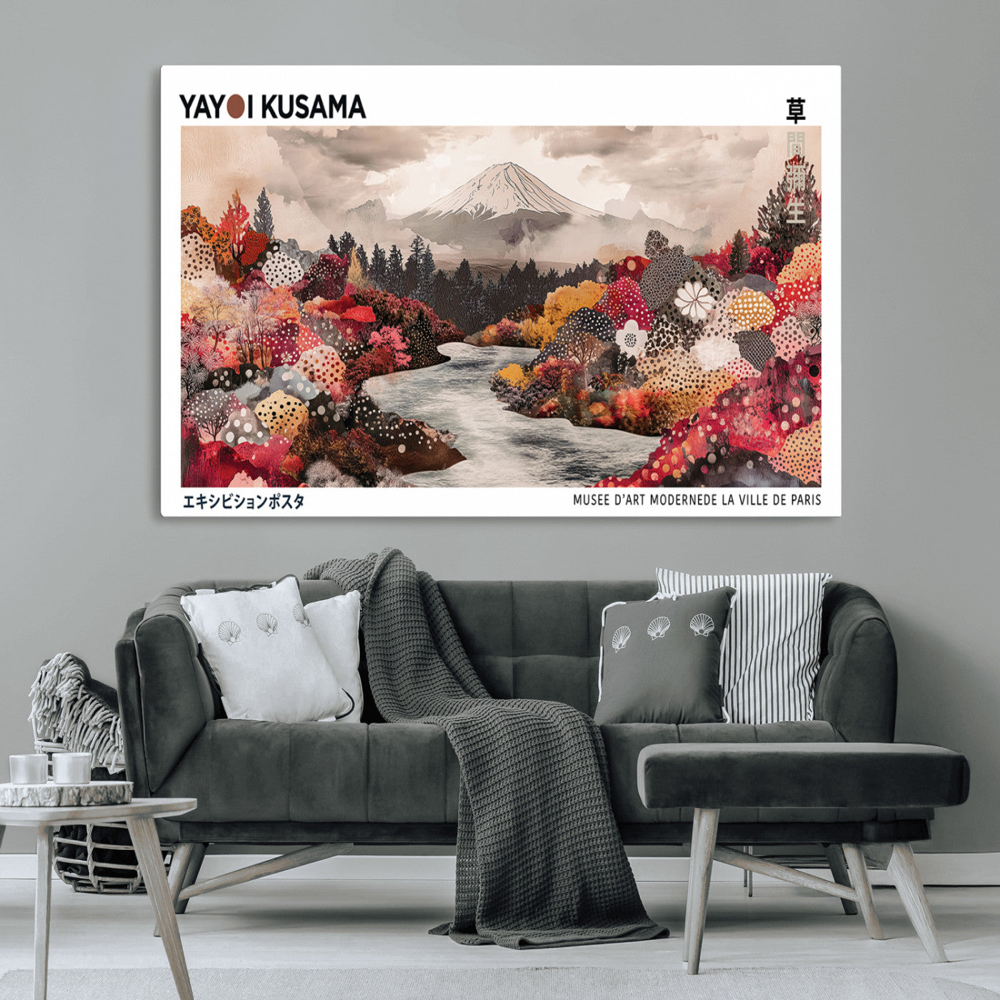 32352074-MGV-CV-36X24-Japanese Landscape Wall Art – Mount Fuji River Canvas Print, Modern Asian Inspired Nature Decor for Living Room, Bedroom, Office