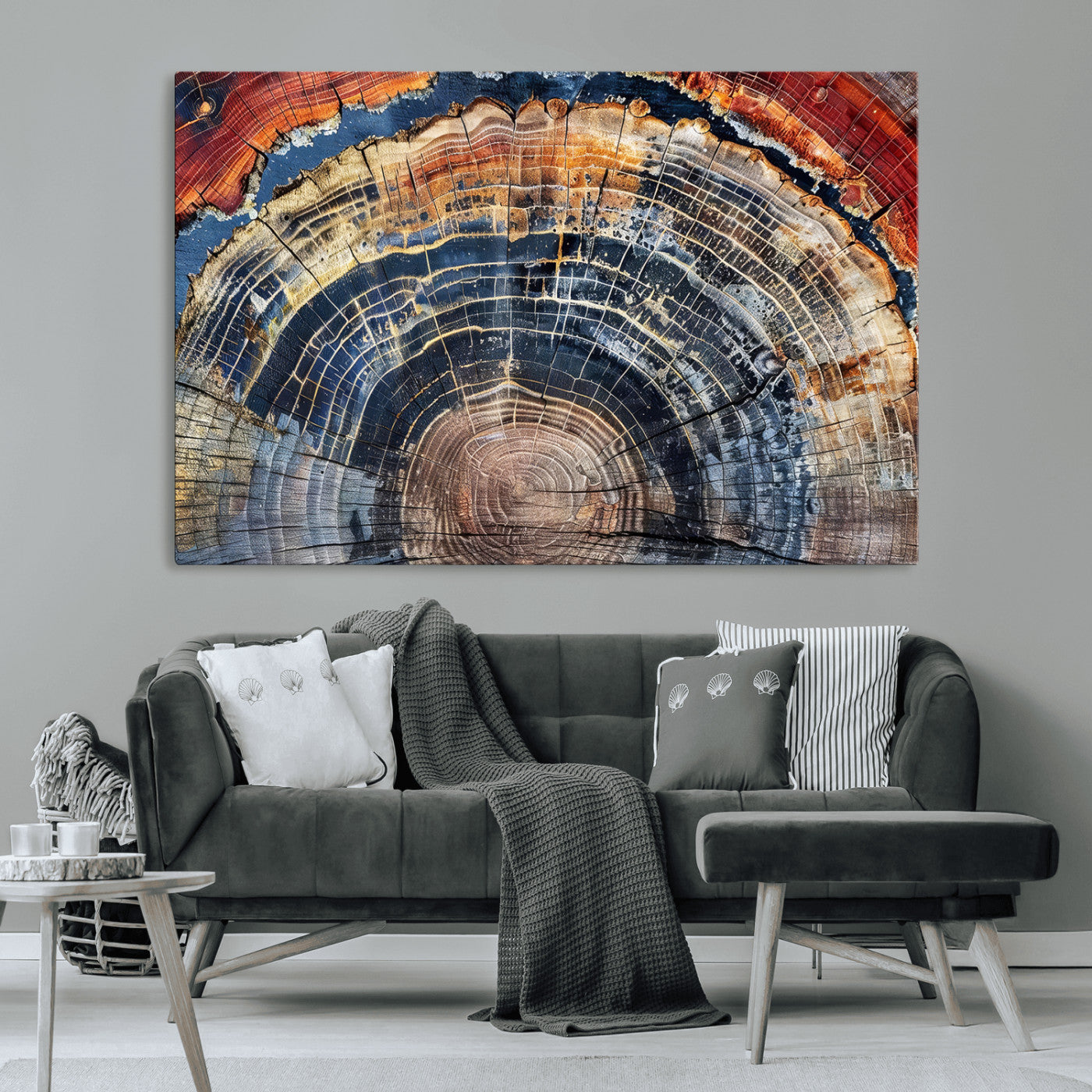 38987581-MGV-CV-36X24-Tree Ring Art Wall Art Canvas Print, Framed Rustic Wall Decor Art Picture Print, Nature Grain Print Perfect Modern Rustic Decor