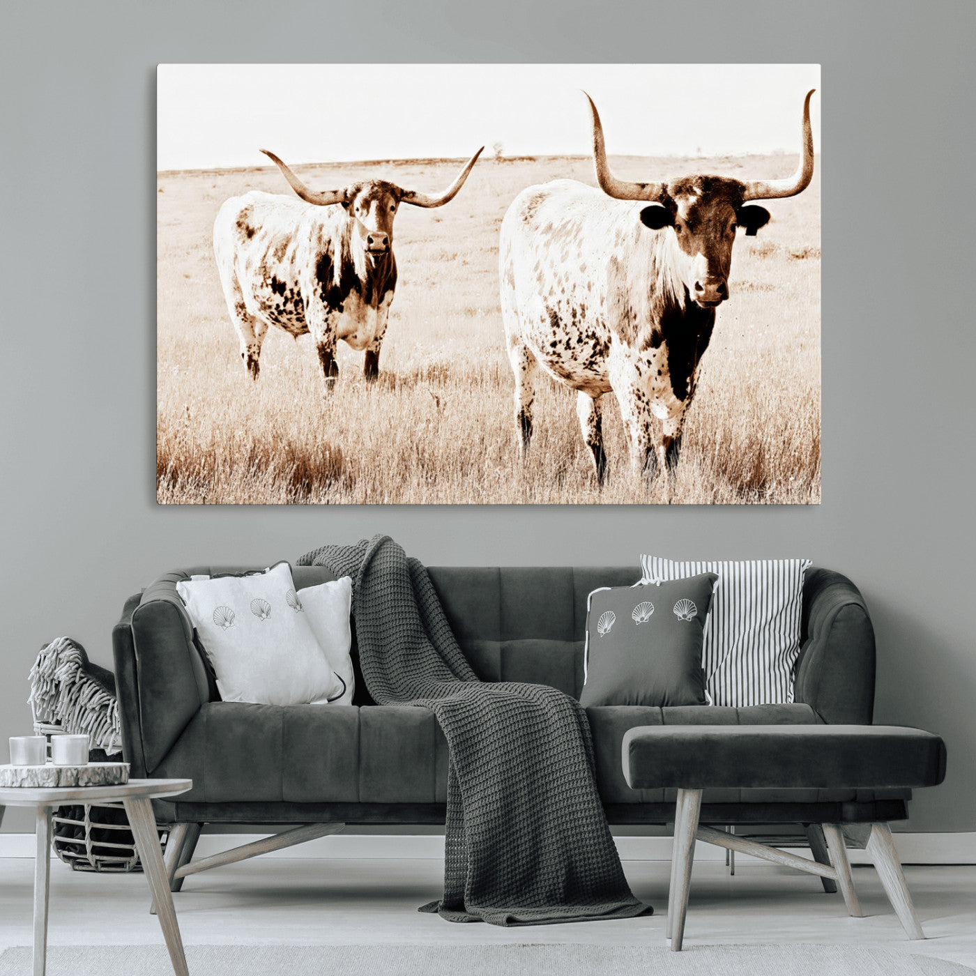 39672786-MGV-CV-36X24-Rustic Cow Scene Wall Art Canvas Print, Framed Farmhouse Style Cattle Art Picture Print, Prairie Animal Duo Perfect Rustic Western