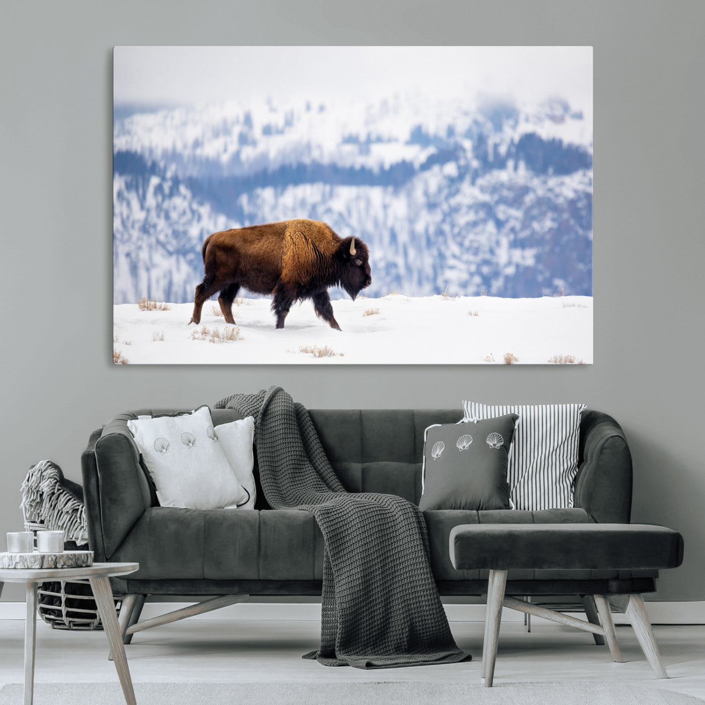 58512275-MGV-CV-36X24-Cowboy Aesthetic Wall Art Canvas Print, Framed Neutral Animal Theme Art Picture Print, Bison Ranch Style Perfect Rustic Western