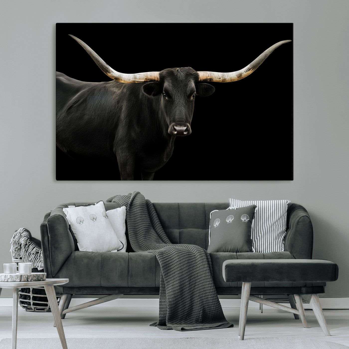 23572907-MGV-CV-36X24-Texas Longhorn Wall Art Canvas Print, Framed Rustic Western Decor Art Picture Print, Farmhouse Animal Perfect Modern Western