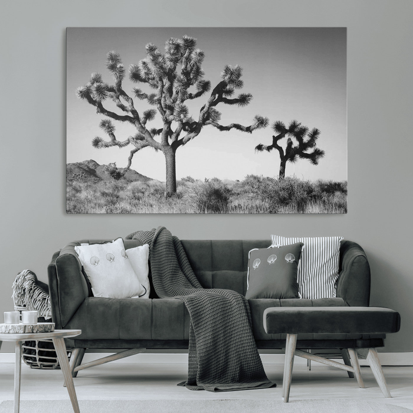 93692513-MGV-CV-36X24-Joshua Tree Wall Art Canvas Print, Framed Monochrome Desert Art Picture Print, Minimalist Nature Scene Perfect Southwestern