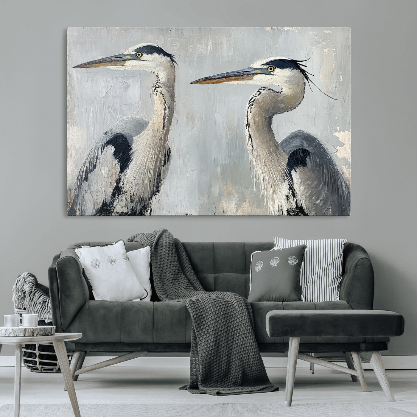 19427826-MGV-CV-36X24-Bird Canvas Decor Wall Art Canvas Print, Framed Coastal Bird Pair Art Picture Print, Minimalist Wildlife Wall Perfect Coastal