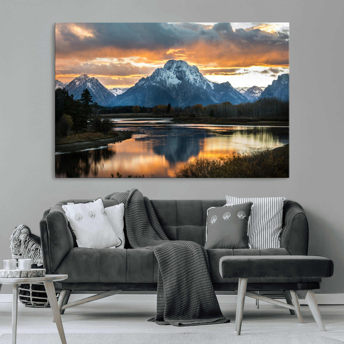 14130176-MGV-CV-36X24-Mountain Sunset Wall Art Canvas Print, Framed Alpine Wilderness Art Picture Print, Golden Hour Perfect Rustic Wilderness Decor