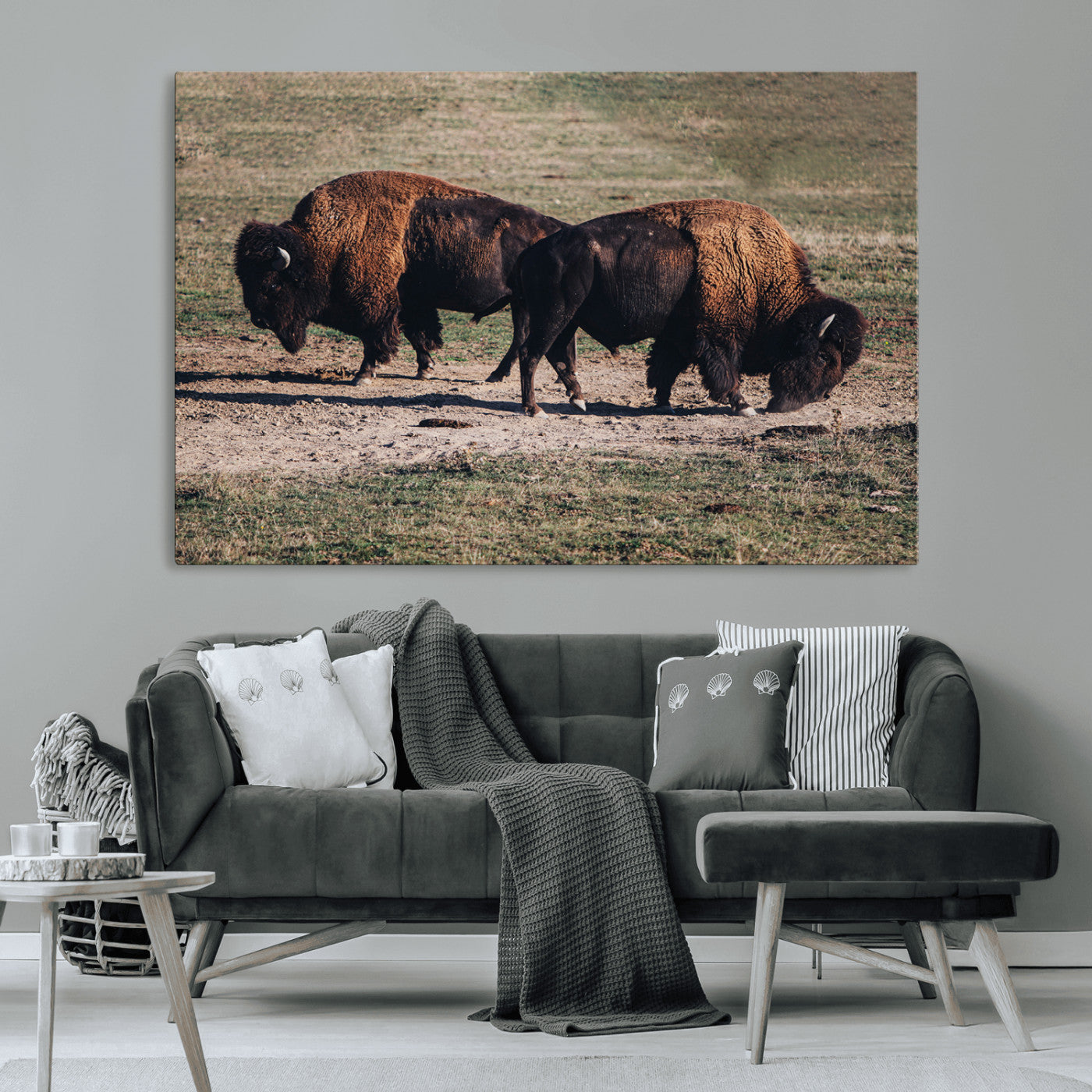 58141885-MGV-CV-36X24-Bison Photography Wall Art Canvas Print, Framed Western Wildlife Art Picture Print, Modern Ranch Perfect Western Rustic Decor