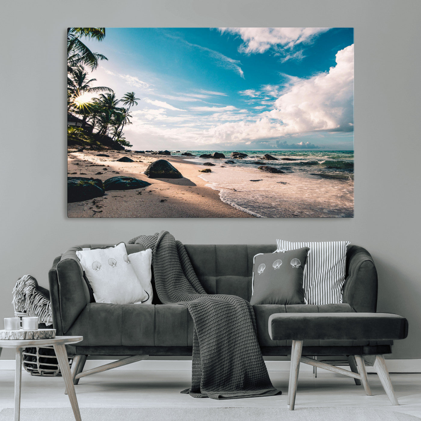 95301406-MGV-CV-36X24-Tropical Beach Wall Art Canvas Print, Framed Ocean Waves Art Picture Print, Relazxing Seascape Perfect Tropical Coastal Decor