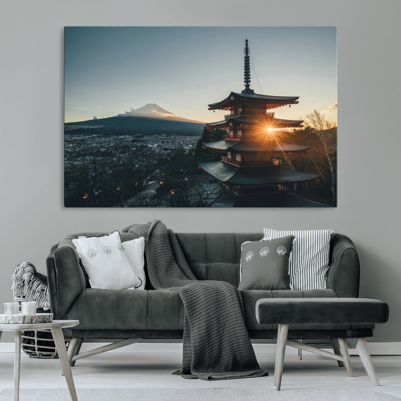 87729656-MGV-CV-36X24-Mount Fuji Wall Art Canvas Print, Framed Japan Travel Art Picture Print, Chureito Pagoda Perfect Zen Minimalism Decor Artwork