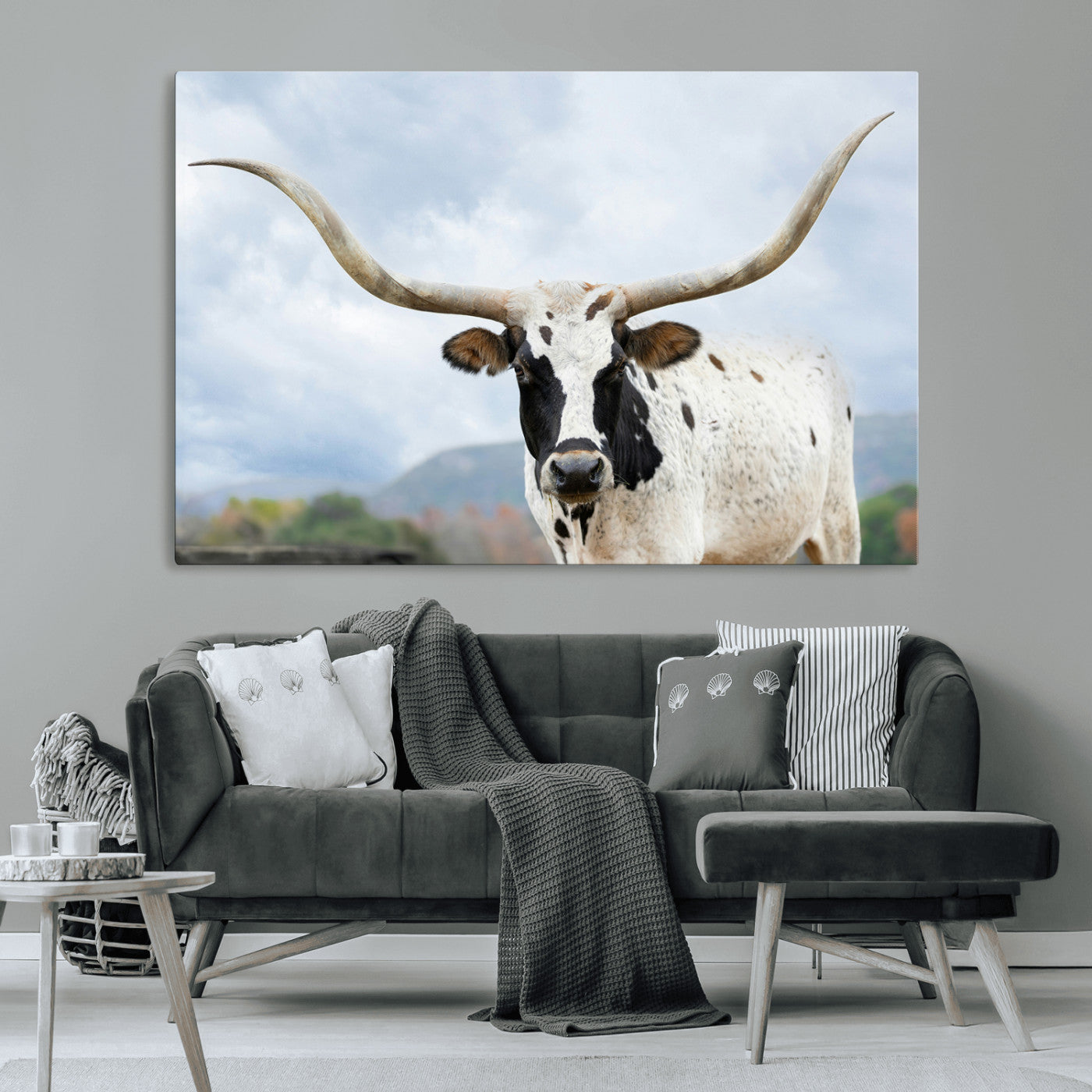 63592811-MGV-CV-36X24-Texas Longhorn Wall Art Canvas Print, Framed Western Rustic Art Picture Print, Farmhouse Decor Perfect Rustic Farmhouse Decor