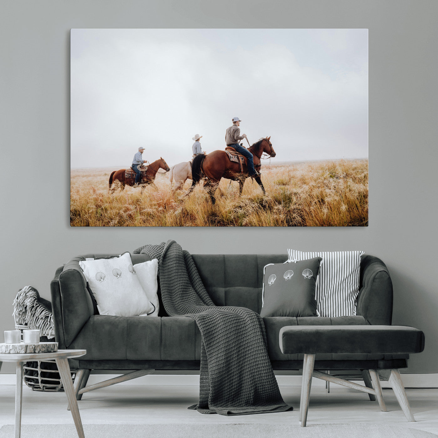 94723307-MGV-CV-36X24-Western Cowboys Wall Art Canvas Print, Framed Rustic Prairie Art Picture Print, Horseback Riding Perfect Rustic Western Decor
