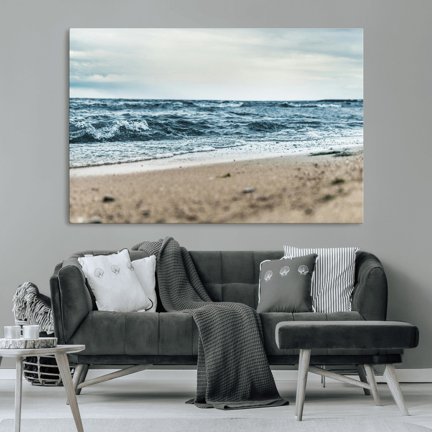81812590-MGV-CV-36X24-Ocean Wall Art Wall Art Canvas Print, Framed Coastal Canvas Art Picture Print, Moody Seascape Perfect Coastal Minimalist Decor