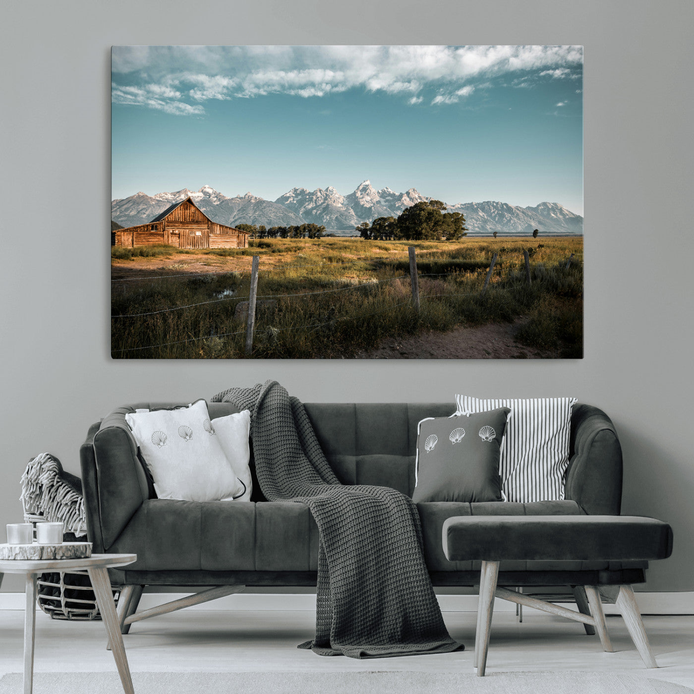 92497443-MGV-CV-36X24-Rustic Farmhouse Wall Art Canvas Print, Framed Mountain Cabin Art Picture Print, Western Landscape Perfect Rustic Farmhouse Decor