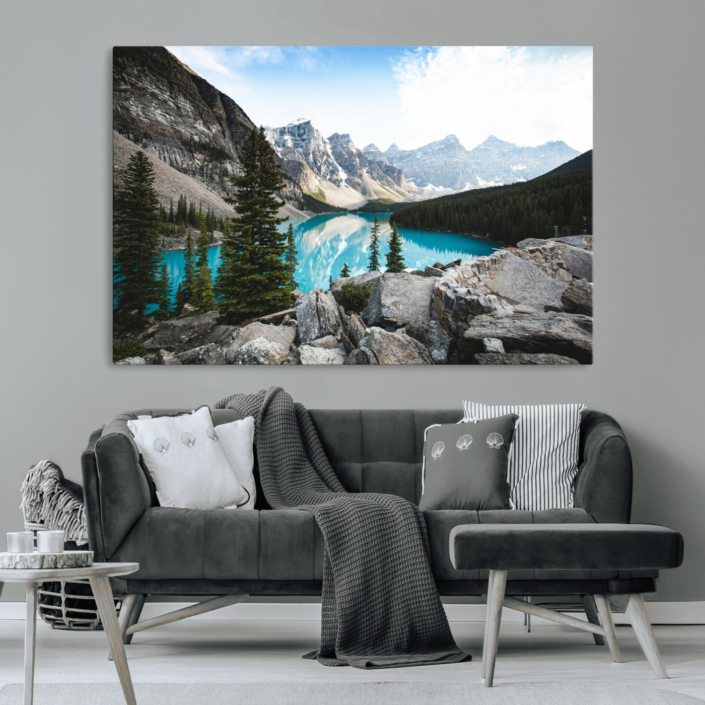 98014896-MGV-CV-36X24-Canadian Rockies Wall Art Canvas Print, Framed Mountain Landscape Art Picture Print, Turquoise Water Perfect Scandinavian
