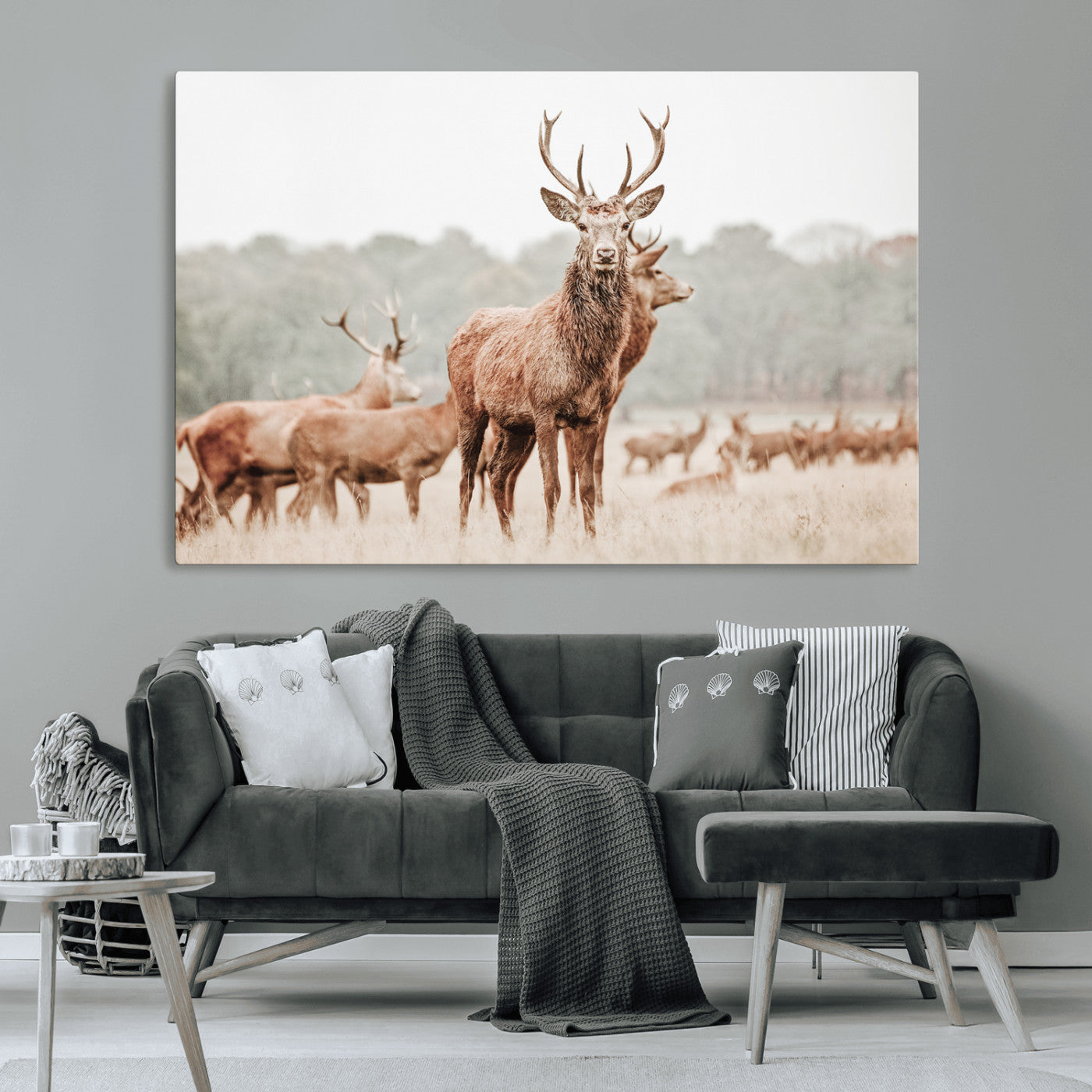 17659786-MGV-CV-36X24-Rustic Nature Art Wall Art Canvas Print, Framed Stag Canvas Print Art Picture Print, Woodland Decor Perfect Rustic Lodge Decor