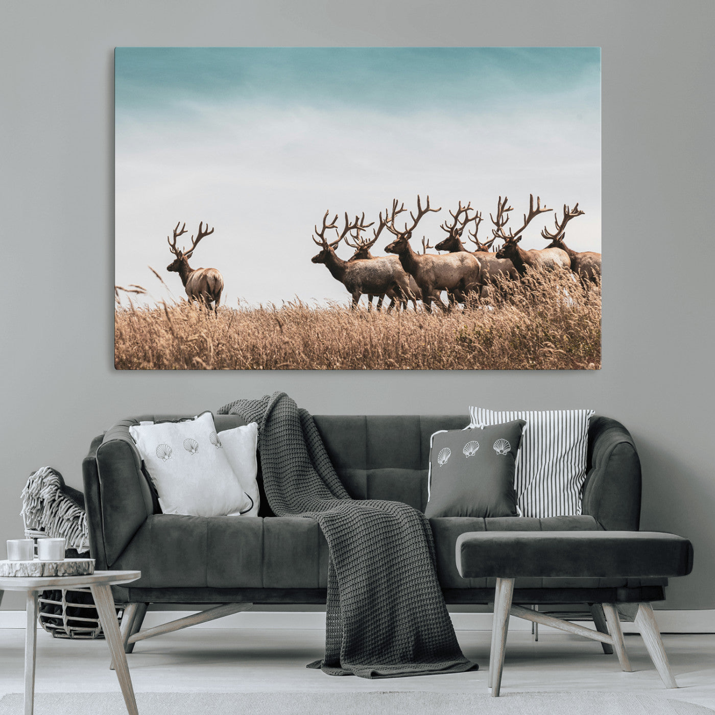 81594705-MGV-CV-36X24-Elk Herd Wall Art Canvas Print, Framed Wildlife Photography Art Picture Print, Rustic Nature Print Perfect Rustic Wildlife Decor