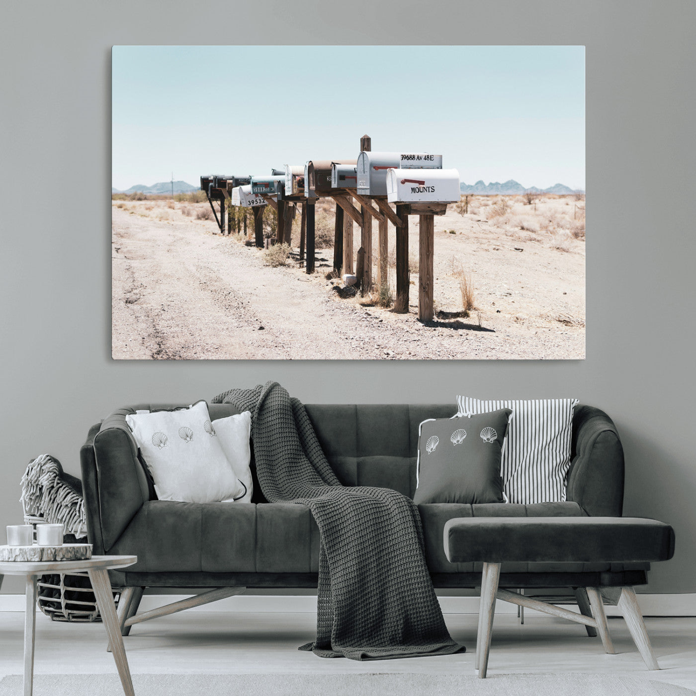 54616109-MGV-CV-36X24-Desert Mailboxes Wall Art – Rustic Rural Roadside Photography Canvas Print, American Southwest Landscape Home Decor for Living