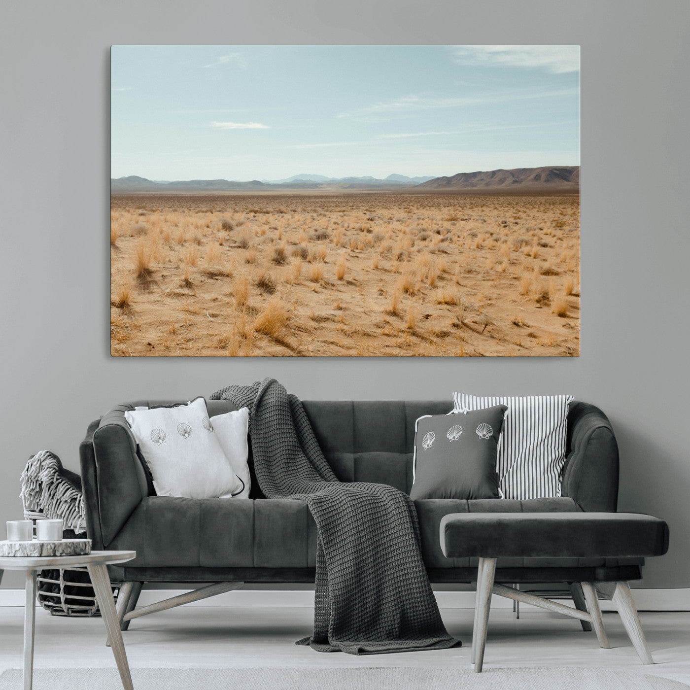 55918919-MGV-CV-36X24-Desert Landscape Wall Art – Golden Grass Plains and Mountain Horizon Canvas Print, Southwest Nature Photography Decor for Living