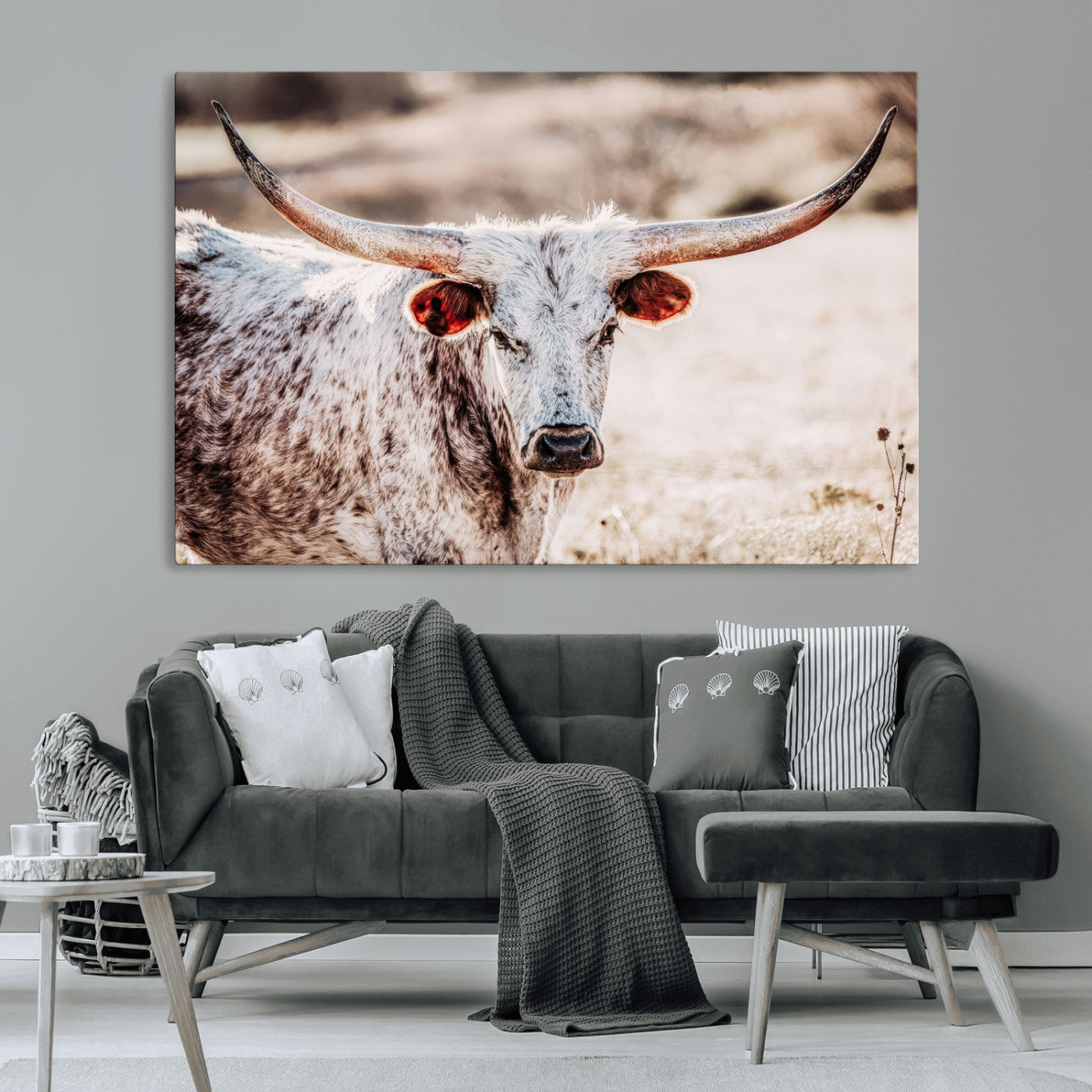72388892-MGV-CV-36X24-Texas Longhorn Wall Art – Rustic Western Canvas Print, Cowboy Style Farmhouse Bull Artwork for Living Room, Ranch, Office or Man