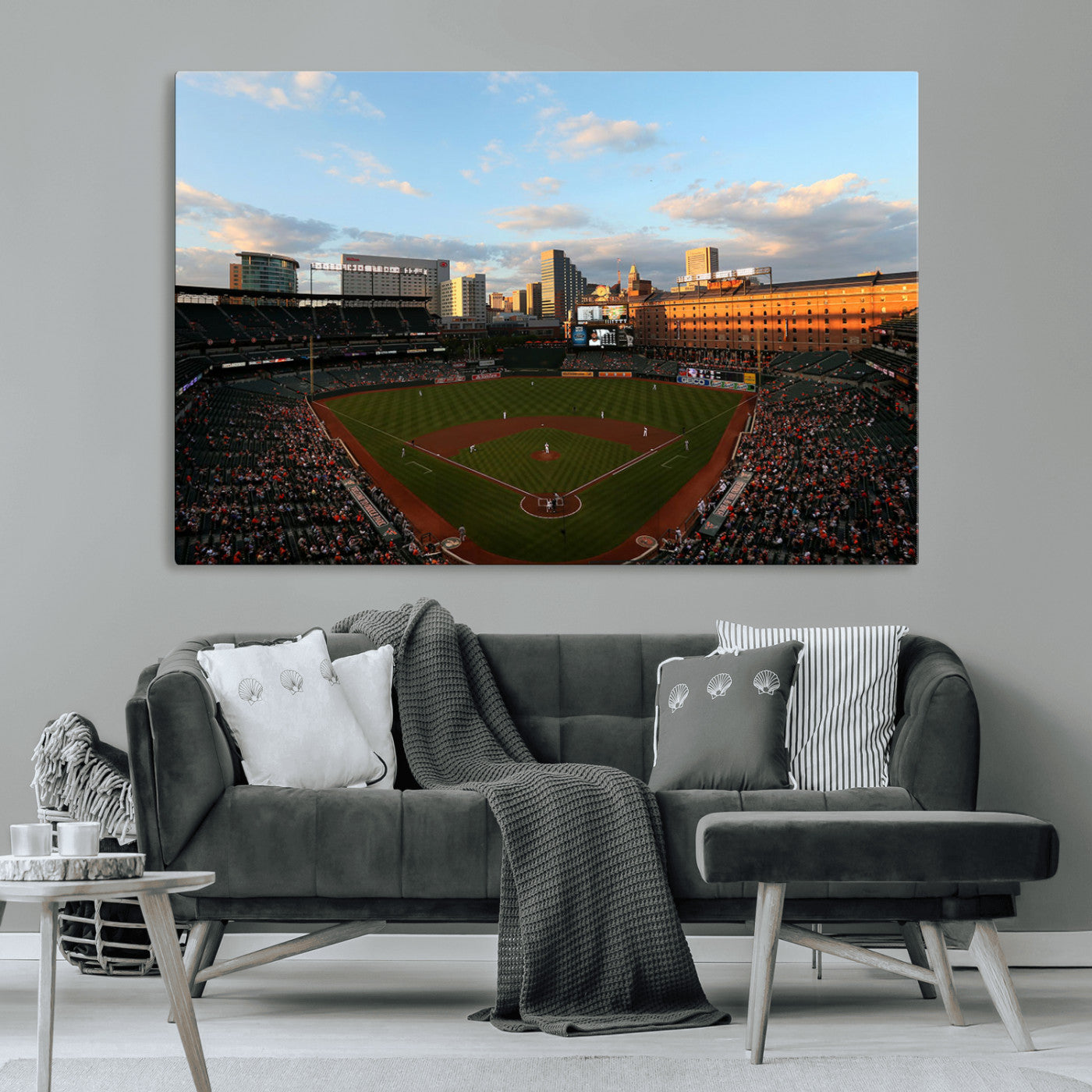 22285236-MGV-CV-36X24-Baseball Stadium Sunset – Panoramic Ballpark Canvas Wall Art, Sports Decor for Office, Man Cave, Game Room, Sports Bar, Baseball