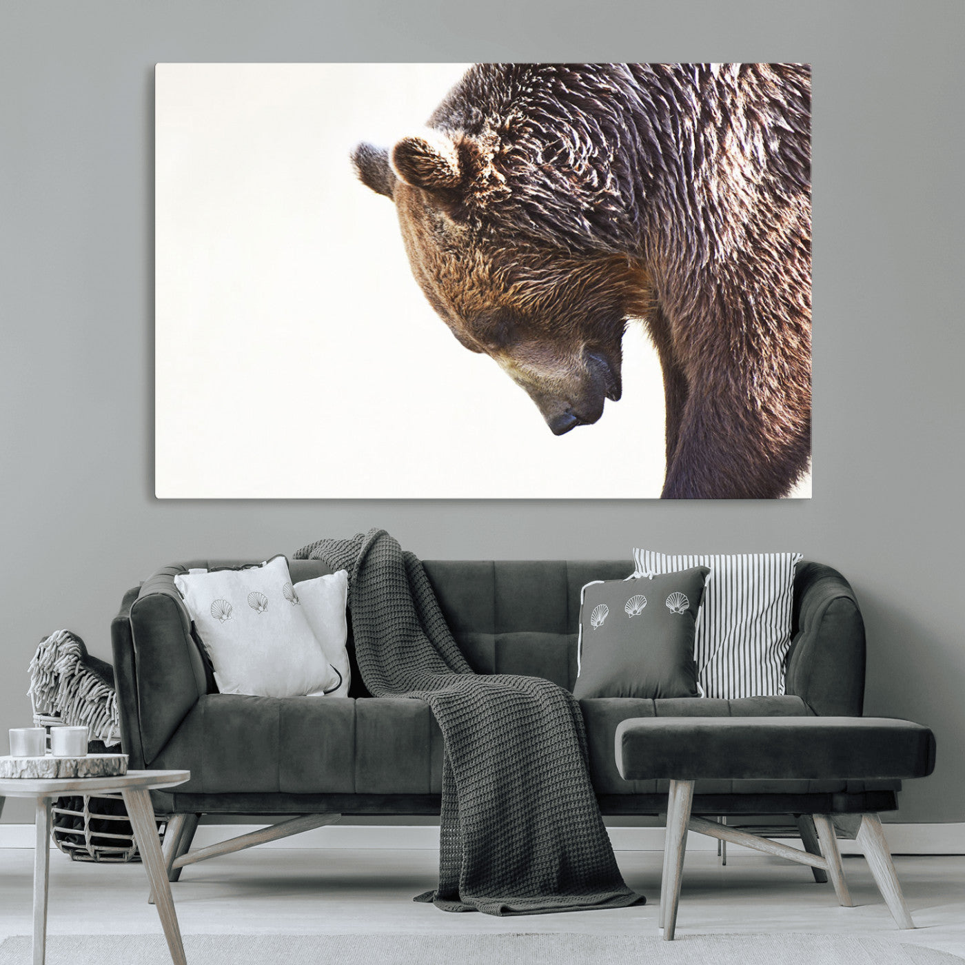 14405507-MGV-CV-36X24-Bear Wall Art – Wildlife Canvas Print with Rustic Animal Portrait and Minimalist Background, Nature Inspired Photography for
