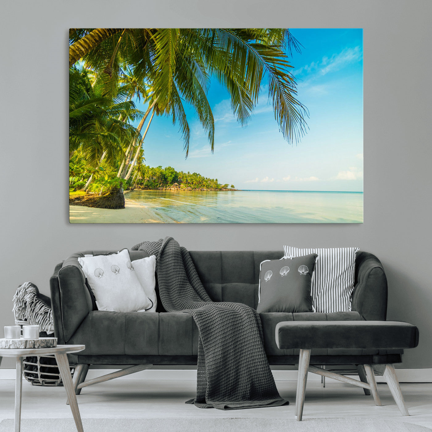 65056721-MGV-CV-36X24-Tropical Beach Wall Art – Palm Tree Coastal Photography Print, Relaxing Ocean Paradise Landscape, Island Seascape Home or Office