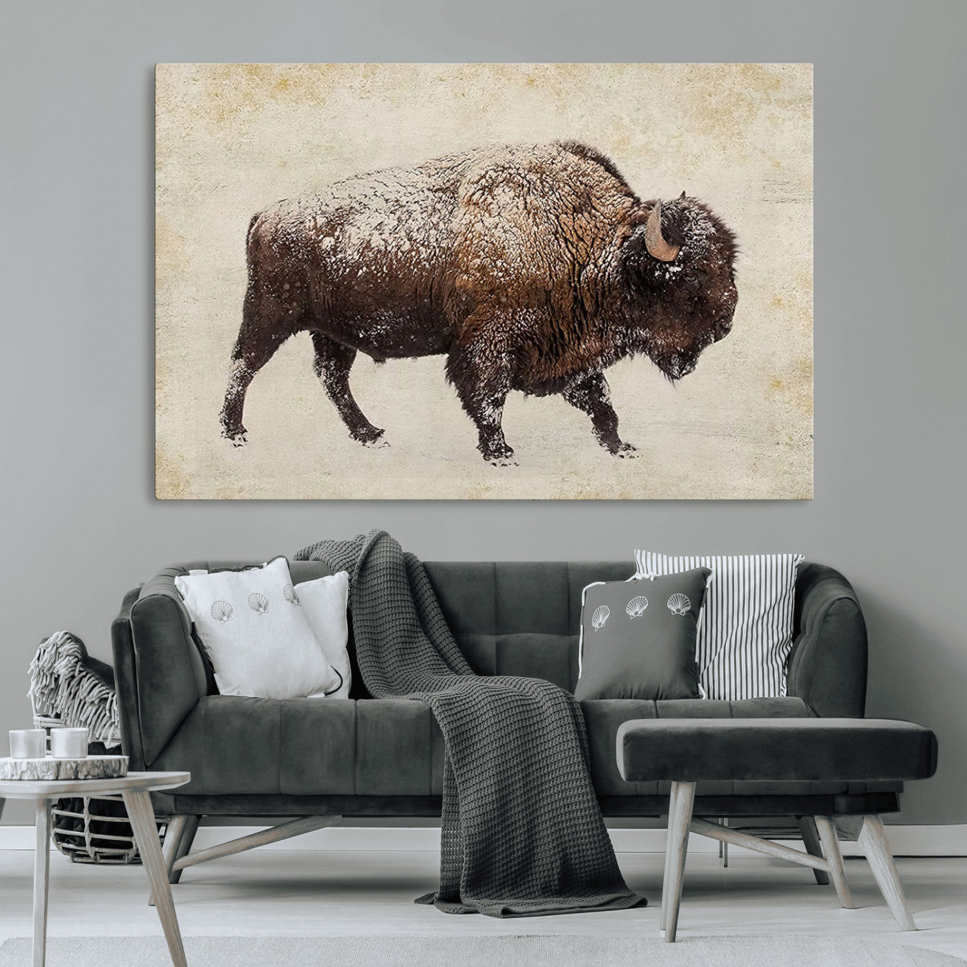 54810031-MGV-CV-36X24-Western Wall Art – Snow Covered Bison Canvas Print, Rustic Wildlife Photography Decor for Bedroom, Living Room, Office, Lodge,