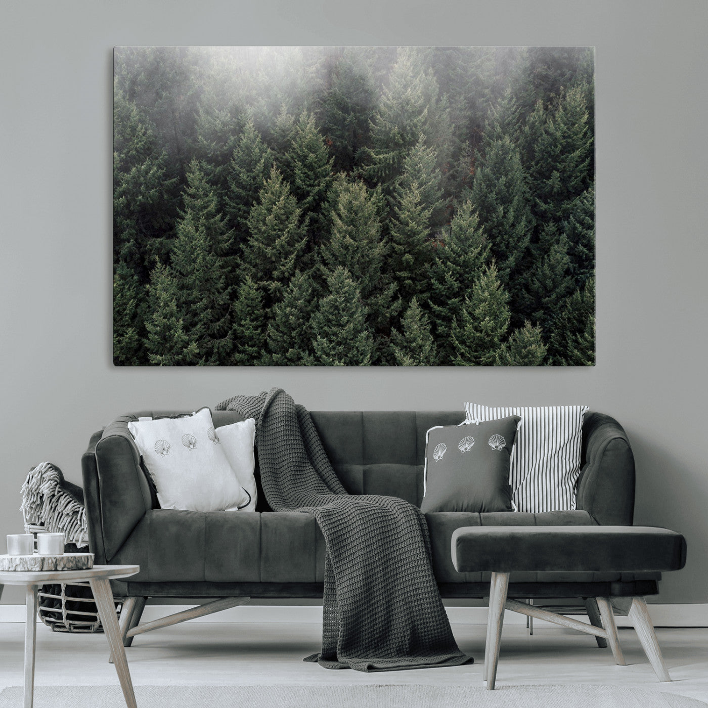 84059409-MGV-CV-36X24-Forest Wall Art – Misty Evergreen Trees Canvas Print, Tranquil Nature Photography Decor for Bedroom, Living Room, Office, Cabin or
