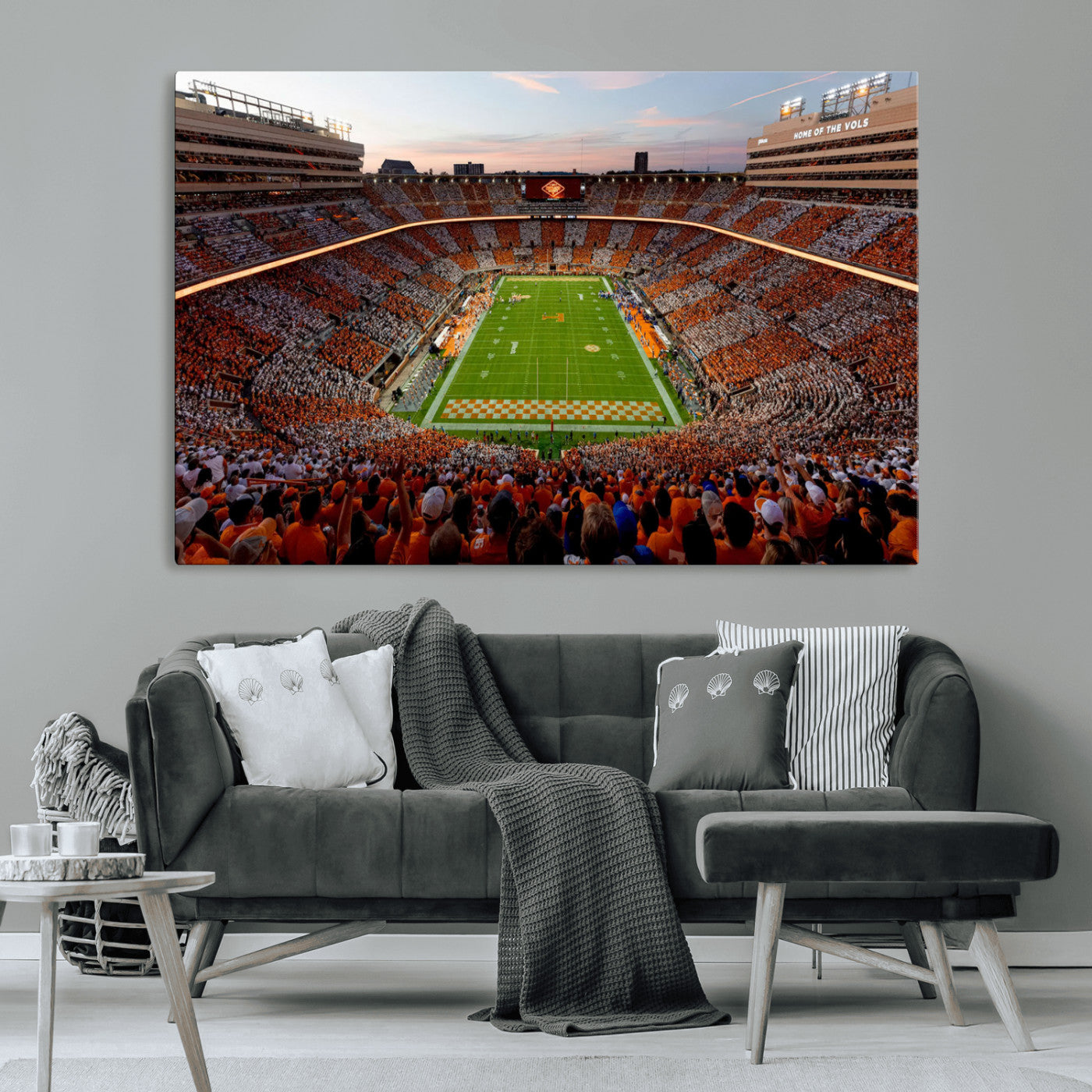 37160229-MGV-CV-36X24-Neyland Stadium Wall Art – Panoramic Tennessee Volunteers Sunset Canvas Print, Checkerboard Crowd Football Game Day Decor for