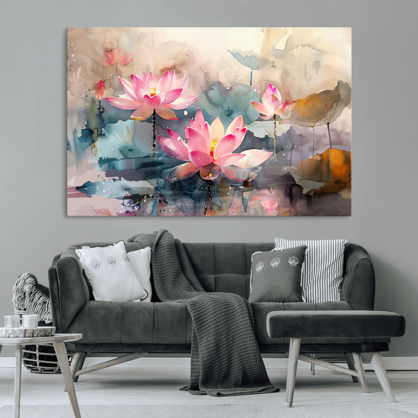 18414-MGV-CV-36X24-Pink Lotus Wall Art Canvas Print, Framed Water Lily Art Picture Print, Dreamy Floral Perfect Dreamy Botanical Decor Artwork