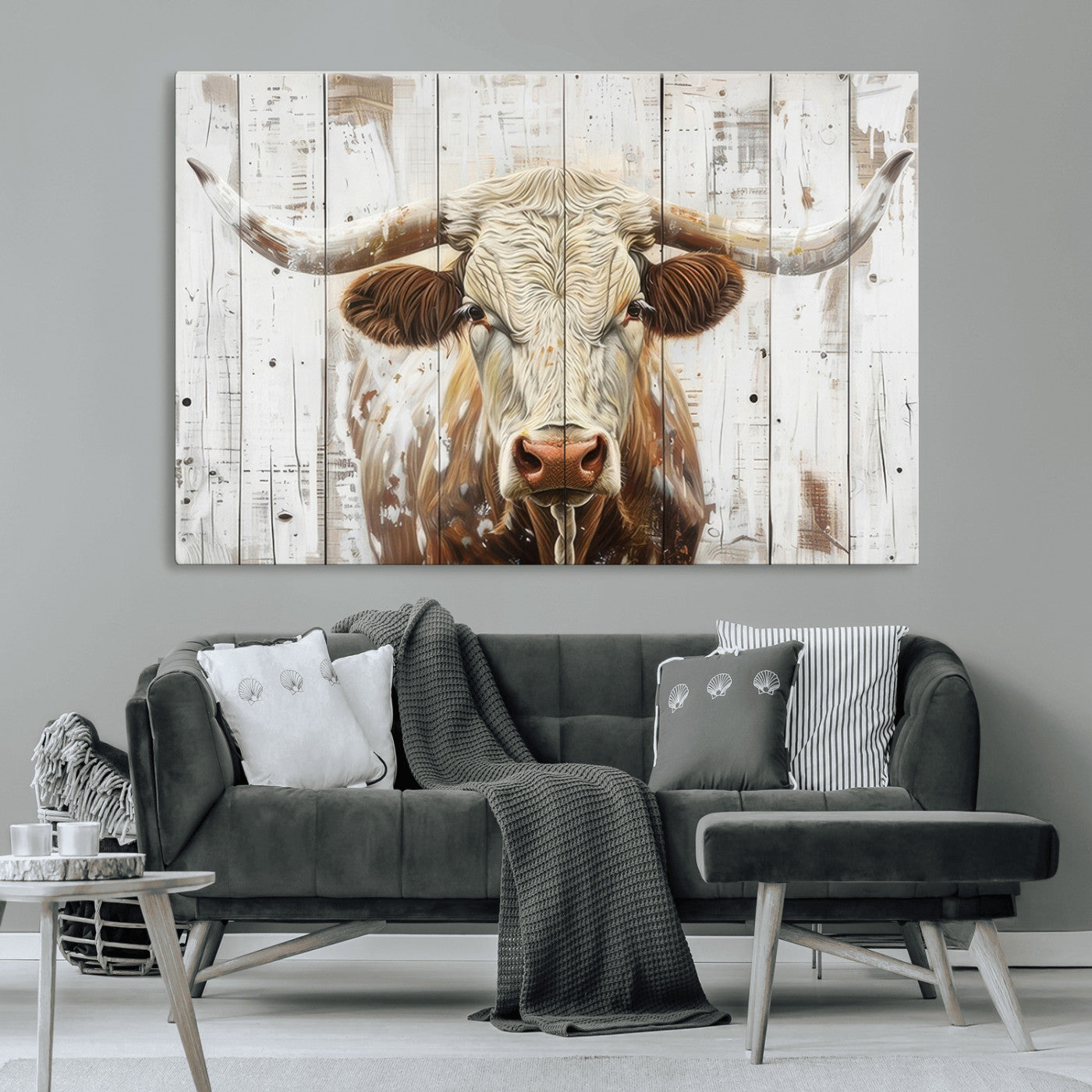 10840-MGV-CV-36X24-Texas Longhorn Wall Art Canvas Print, Framed Rustic Bull Art Picture Print, Western Cattle Perfect Rustic Western Decor Artwork