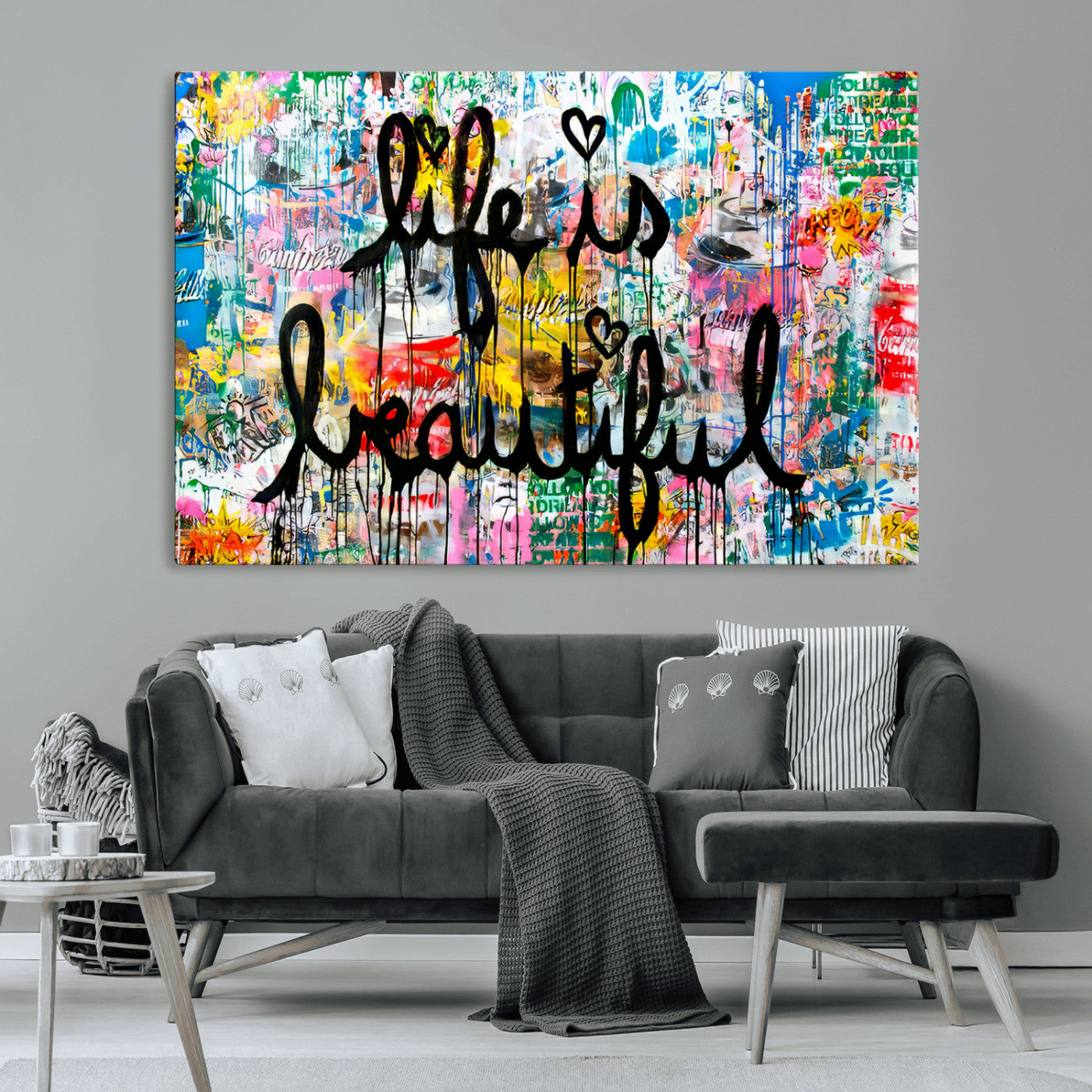 36856-MGV-CV-36X24-Life Is Beautiful Wall Art – Colorful Graffiti Canvas Print, Modern Street Style Artwork, Inspirational Decor for Living Room,
