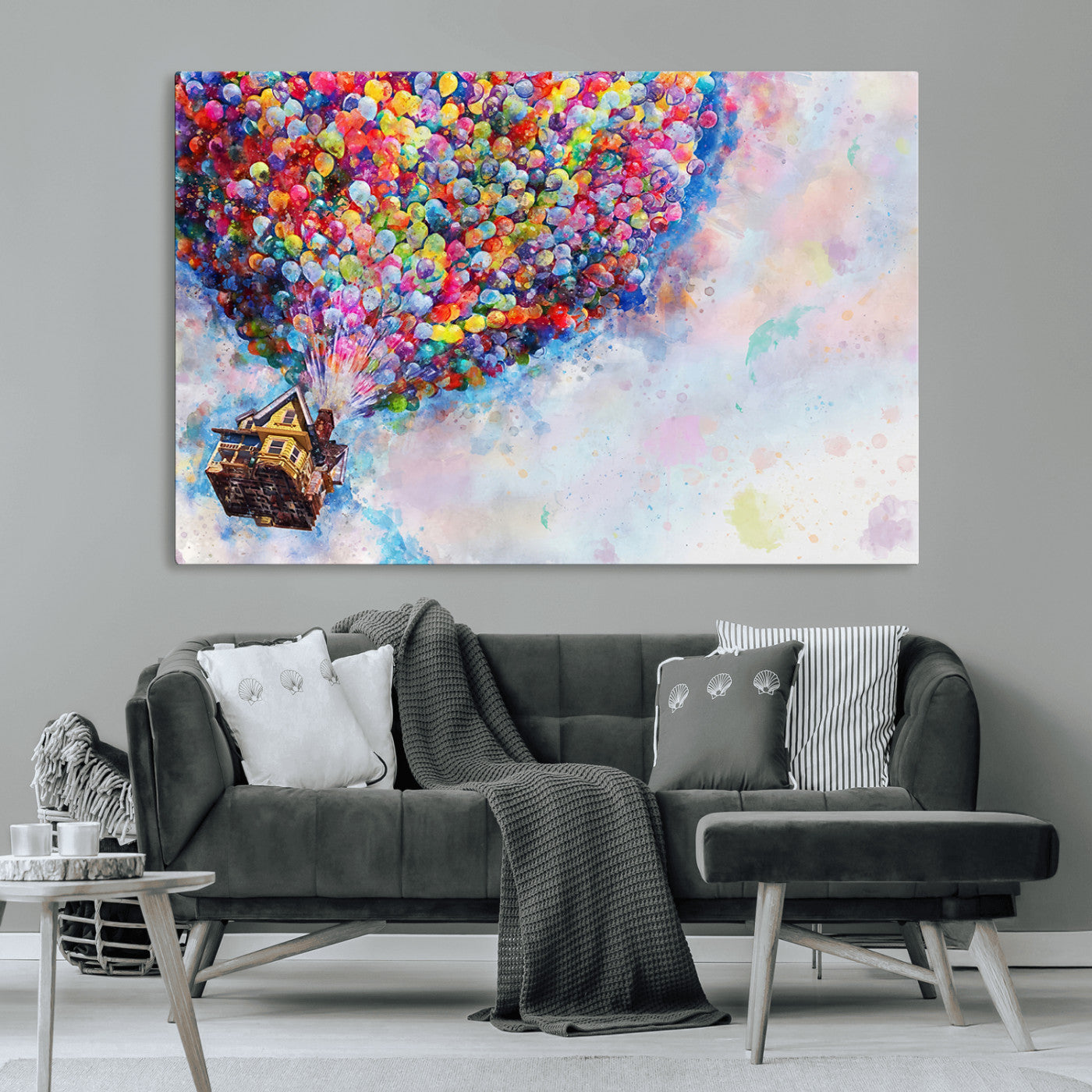 18792-MGV-CV-36X24-Up Movie House Wall Art Canvas Print, Framed Carls Journey Art Picture Print, Up Inspired Perfect Animated Whimsical Decor Artwork