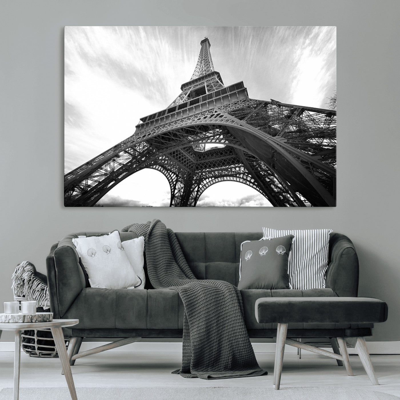 40006-MGV-CV-36X24-Eiffel Tower Wall Art – Black and White Architectural Photo Print, Paris Inspired Decor for Bedroom, Office, Studio or Modern