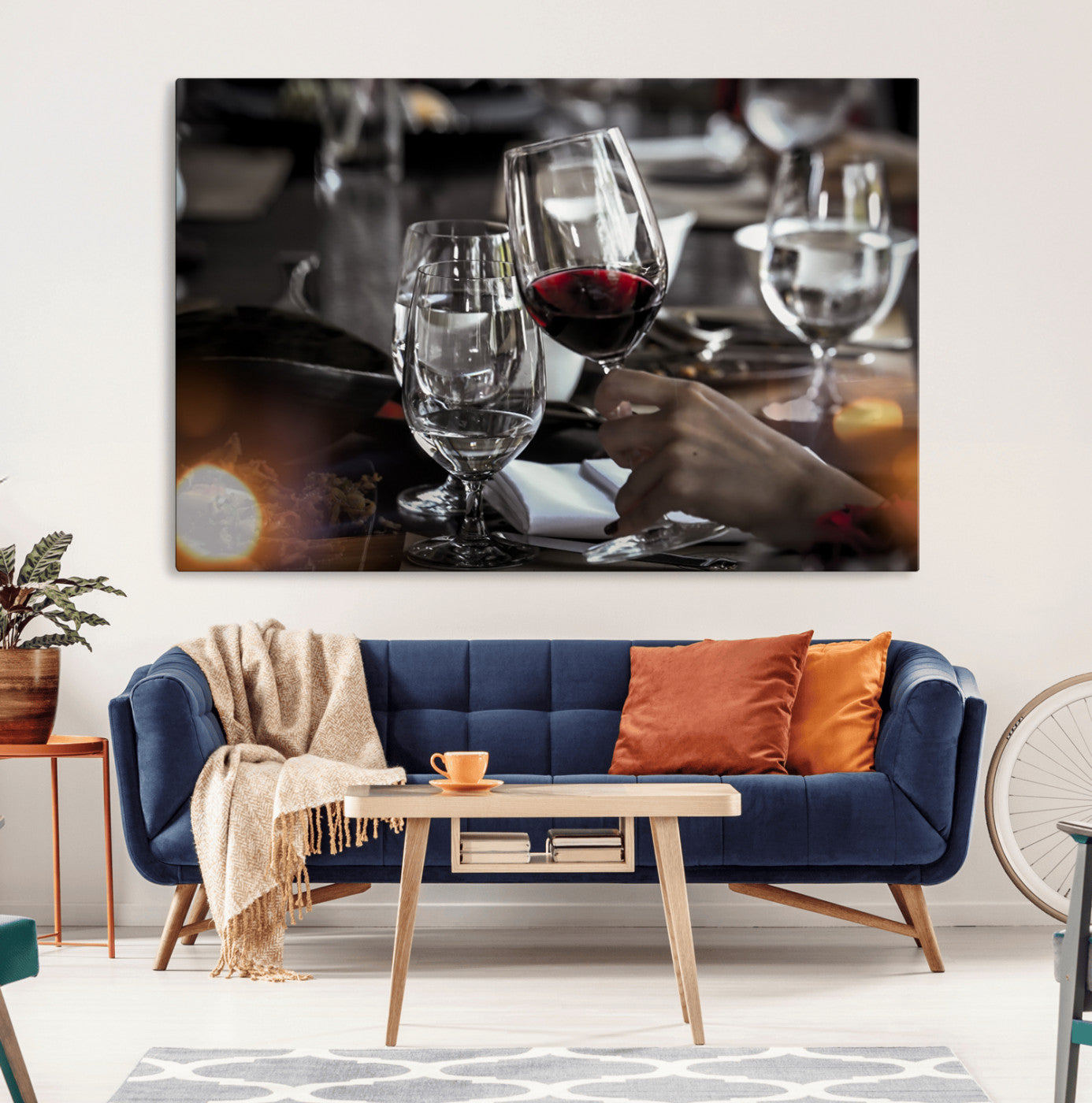 75513-MGV-CV-36X24-Elegant Wine Toast Wall Art – Close-Up Red Wine Glass at Dinner Table Canvas Print, Sophisticated Dining Room or Bar Decor