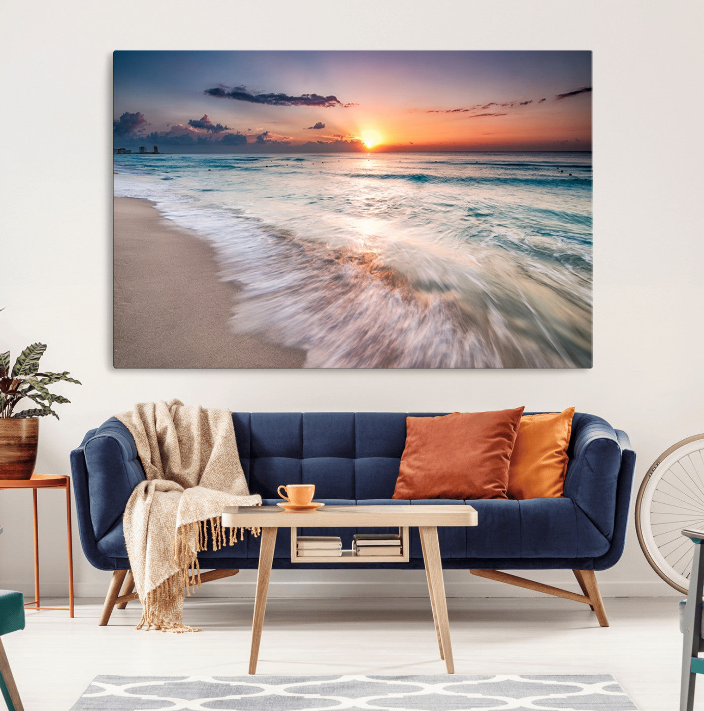 71849-MGV-CV-36X24-Sunrise Ocean Beach Wall Art – Serene Seascape Canvas Print with Gentle Waves, Coastal Nature Decor for Bedroom, Living Room or