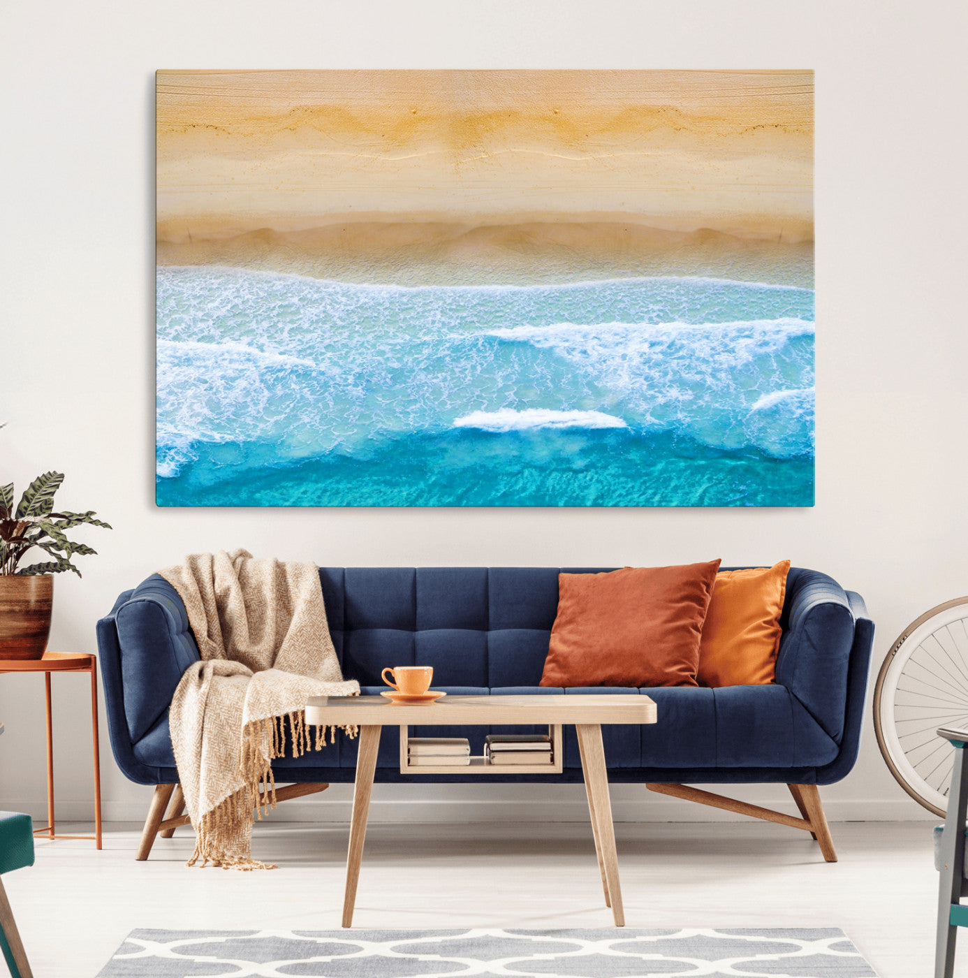 43046-MGV-CV-36X24-Aerial Beach Wall Art – Serene Ocean Waves & Sandy Shore Canvas Print, Coastal Home Decor for Living Room, Bedroom or Office