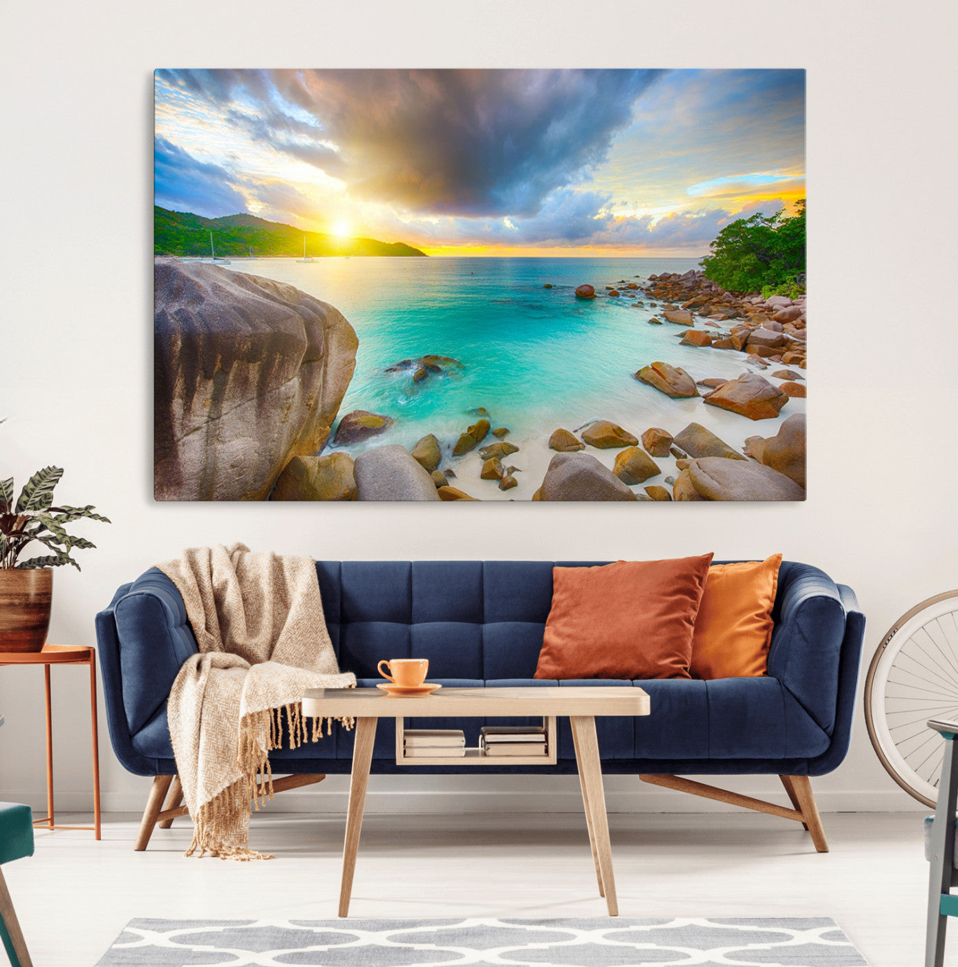 23769-MGV-CV-36X24-Tropical Beach Sunset Wall Art – Serene Ocean Canvas Print, Coastal Landscape Decor for Living Room, Bedroom or Office, Peaceful