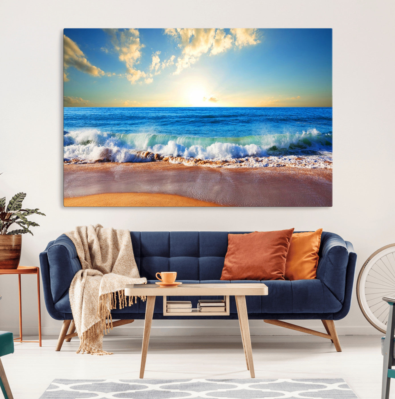 50522-MGV-CV-36X24-Ocean Sunrise Wall Art – Peaceful Beach Waves and Golden Horizon Canvas Print, Coastal Seascape Decor for Home or Office